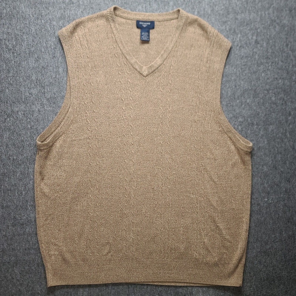 Dockers Men's V Neck Tan Sweater Vest XXL Acrylic‎